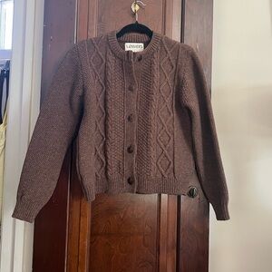 SONIA Cable Cardigan in Merino Wool - Chocolate, size M